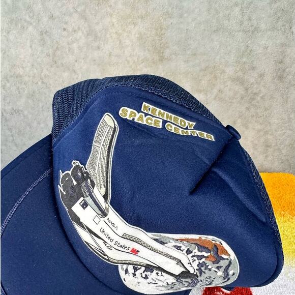 Vintage 80s Nasa Kennedy Space Station Trucker Hat One Size Mesh Back Navy USA - Picture 6 of 8